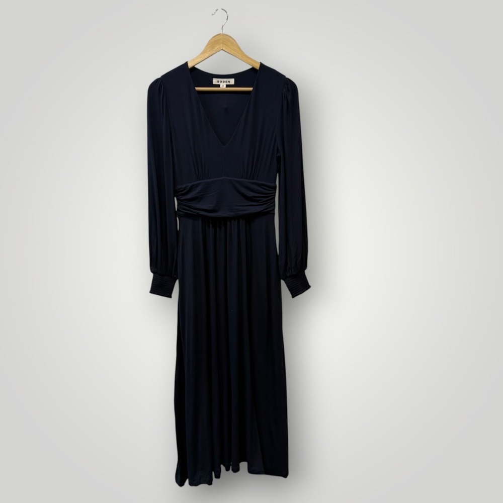 Boden Navy Blue V Neck Ruched Empire Waist Midi Dress D1042 US 2R